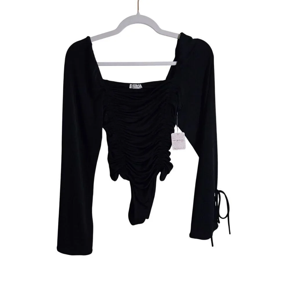 Free People Intimately Free NWT Meant To Be Ruched Black Bodysuit Size XS